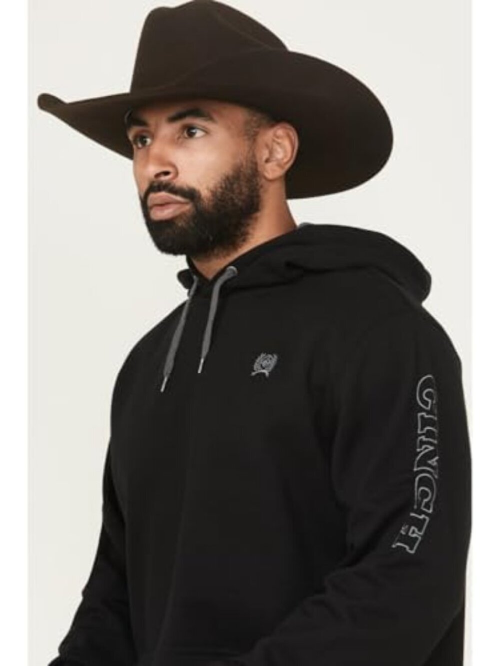 Cinch Men's Long Sleeve Embroidered Logo Pullover Hooded Sweatshirt Black